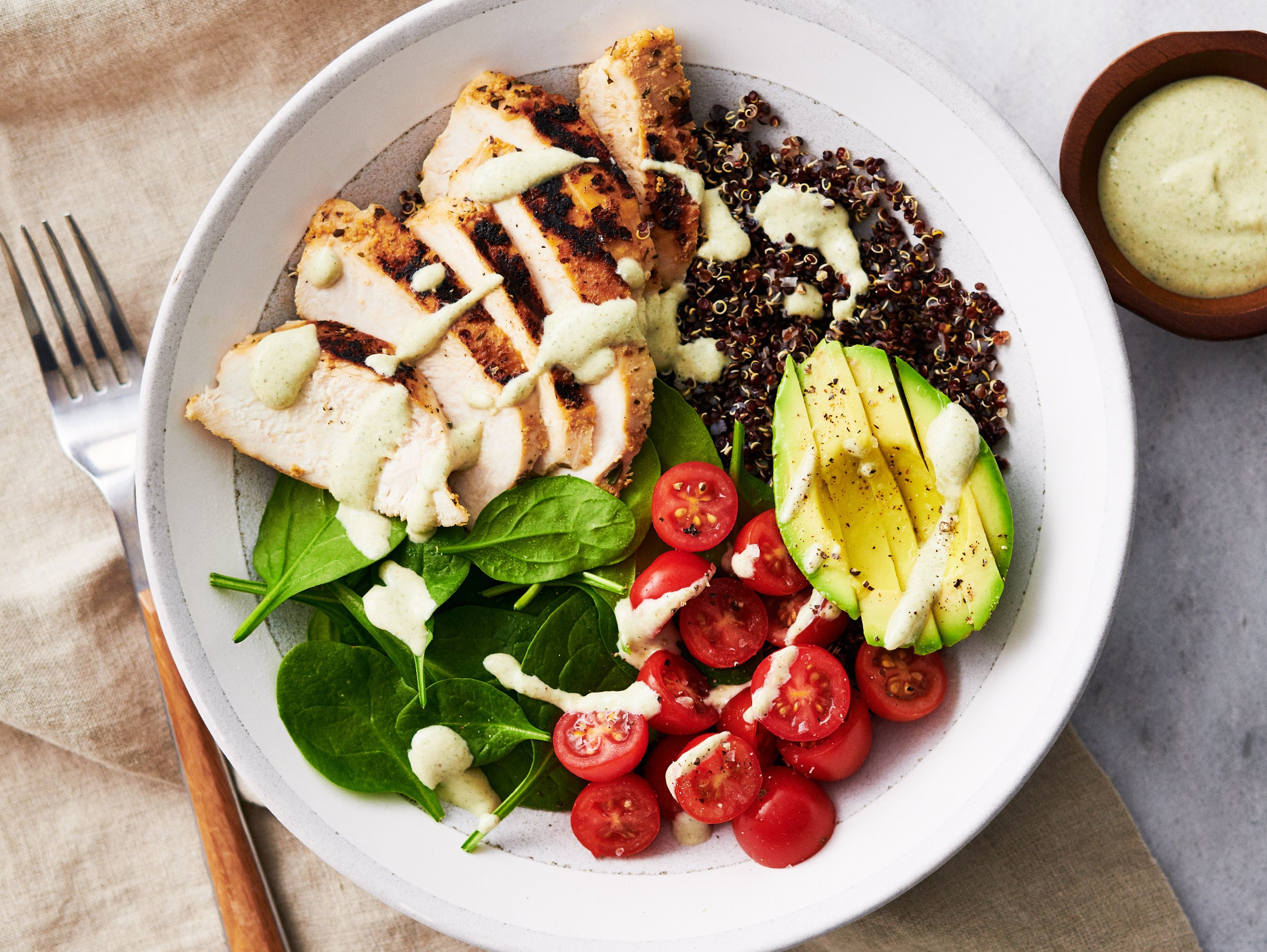 Grilled Chicken Quinoa Bowl with White Bean Ranch Dressing - The